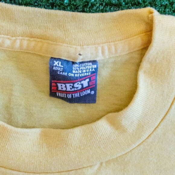 VINTAGE FRUIT OF THE LOOM BEST MENS SHIRT YELLOW YMCA SINGLE STICH SIZE XL - Picture 3 of 6